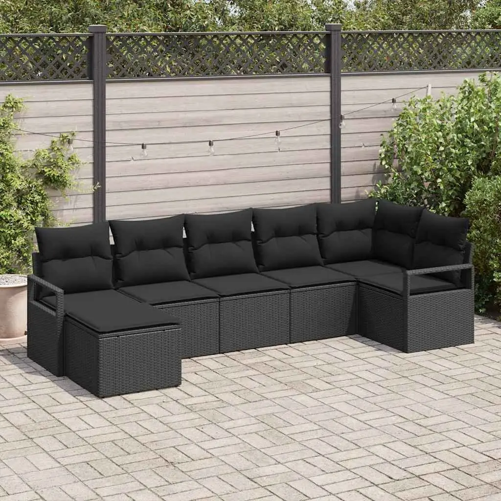 Outdoor Sofa Set Modular Poly Rattan 7 Pieces Black