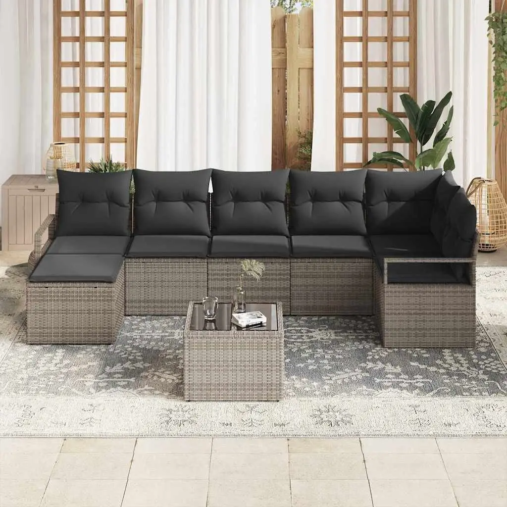 Outdoor Sofa Set Poly Rattan Modular 8 Pieces Light Grey