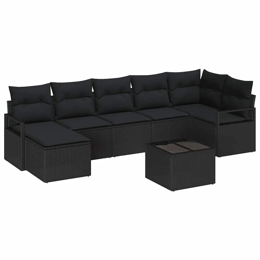 Outdoor Sofa Set 8pcs Black Poly Rattan Modular Garden Seating with Storage