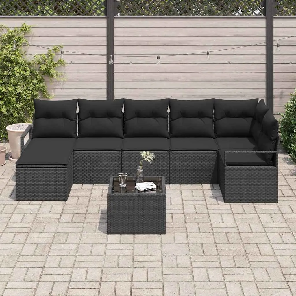 Outdoor Sofa Set 8pcs Black Poly Rattan Modular Garden Seating with Storage