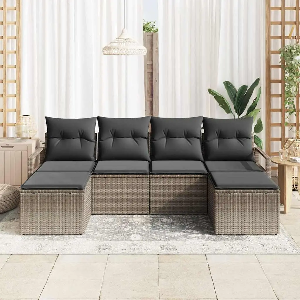 Outdoor Sofa Set 6 Pcs Grey Poly Rattan Modular Garden Seating Storage Cushions