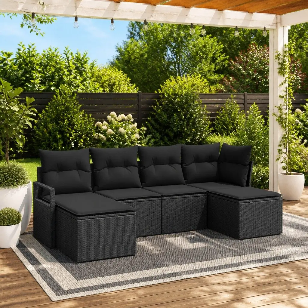 Outdoor Sofa Set Poly Rattan 6 Pieces Modular Garden Seating Black