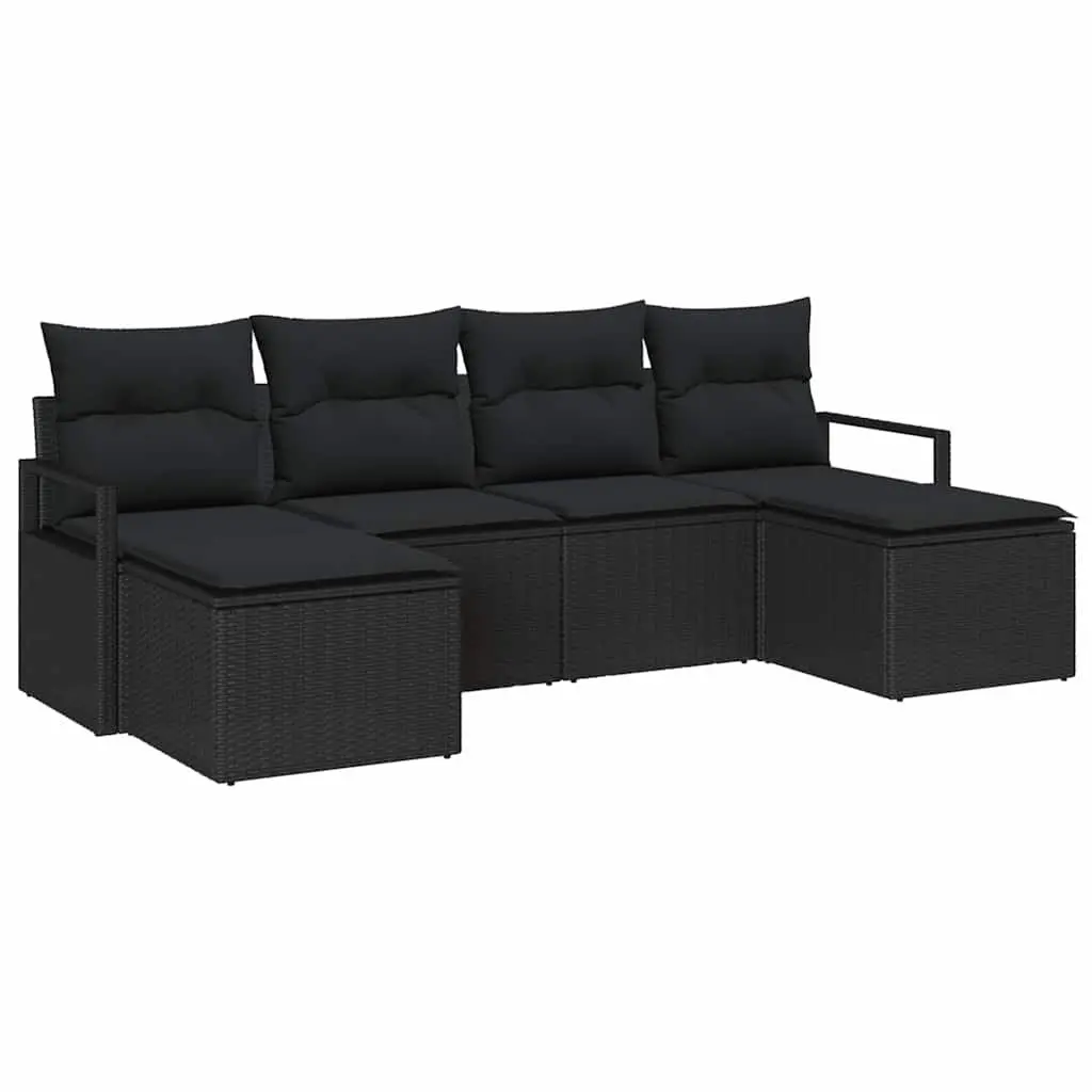 Outdoor Sofa Set Poly Rattan 6 Pieces Modular Garden Seating Black