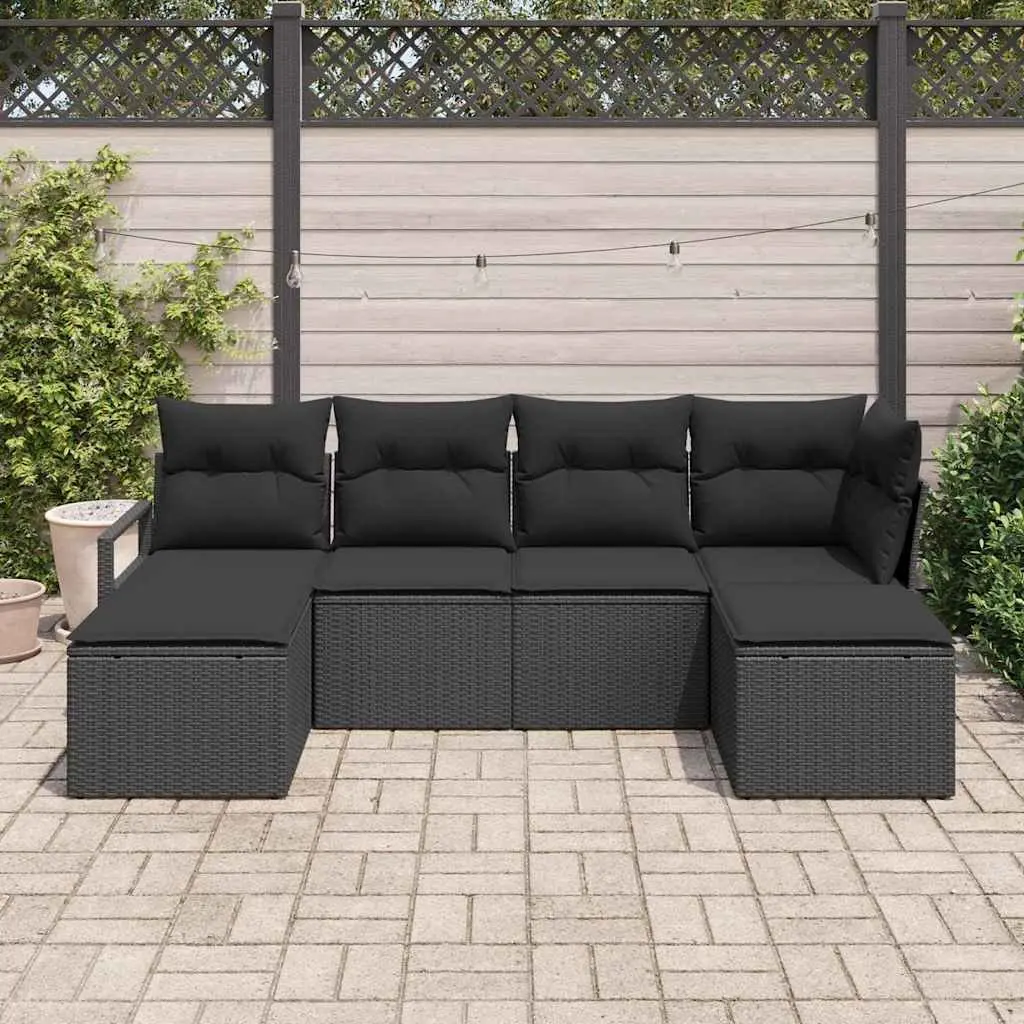 Outdoor Sofa Set Poly Rattan 6 Pieces Modular Garden Seating Black