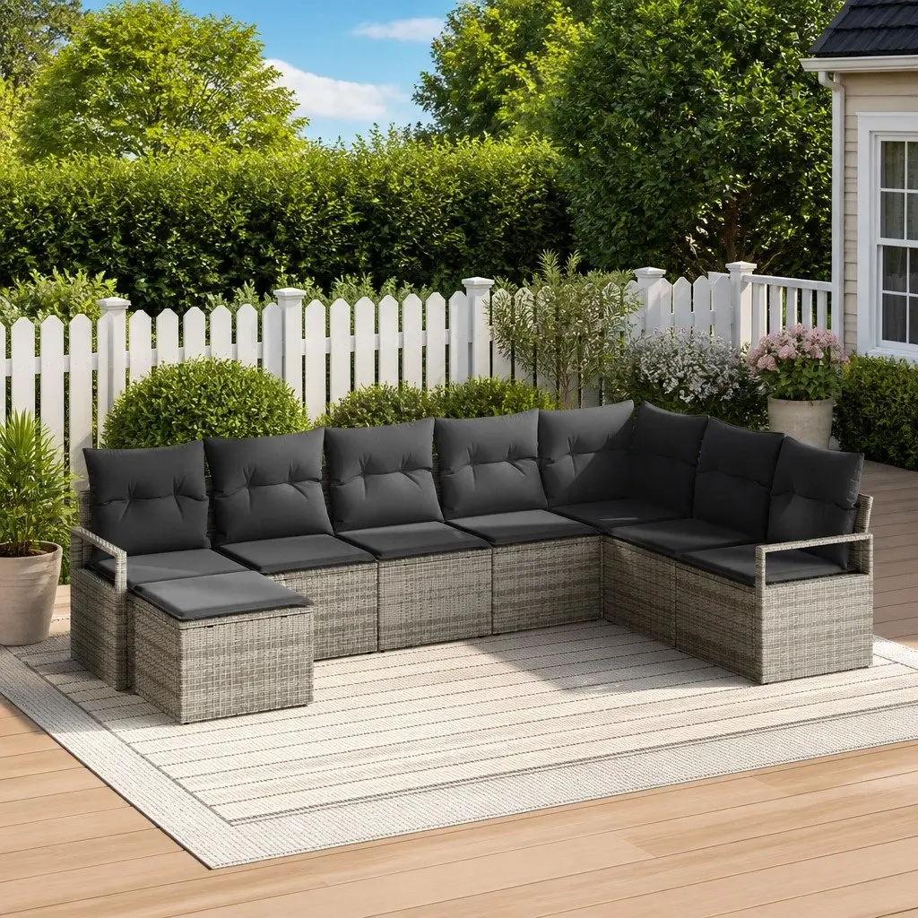 Outdoor Sofa Set Poly Rattan 8 Pieces Grey Modular Garden Seating with Storage