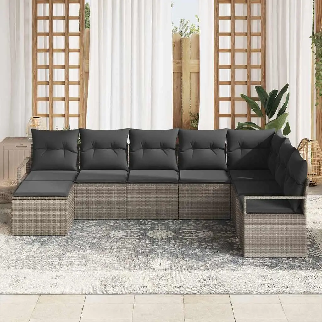 Outdoor Sofa Set Poly Rattan 8 Pieces Grey Modular Garden Seating with Storage