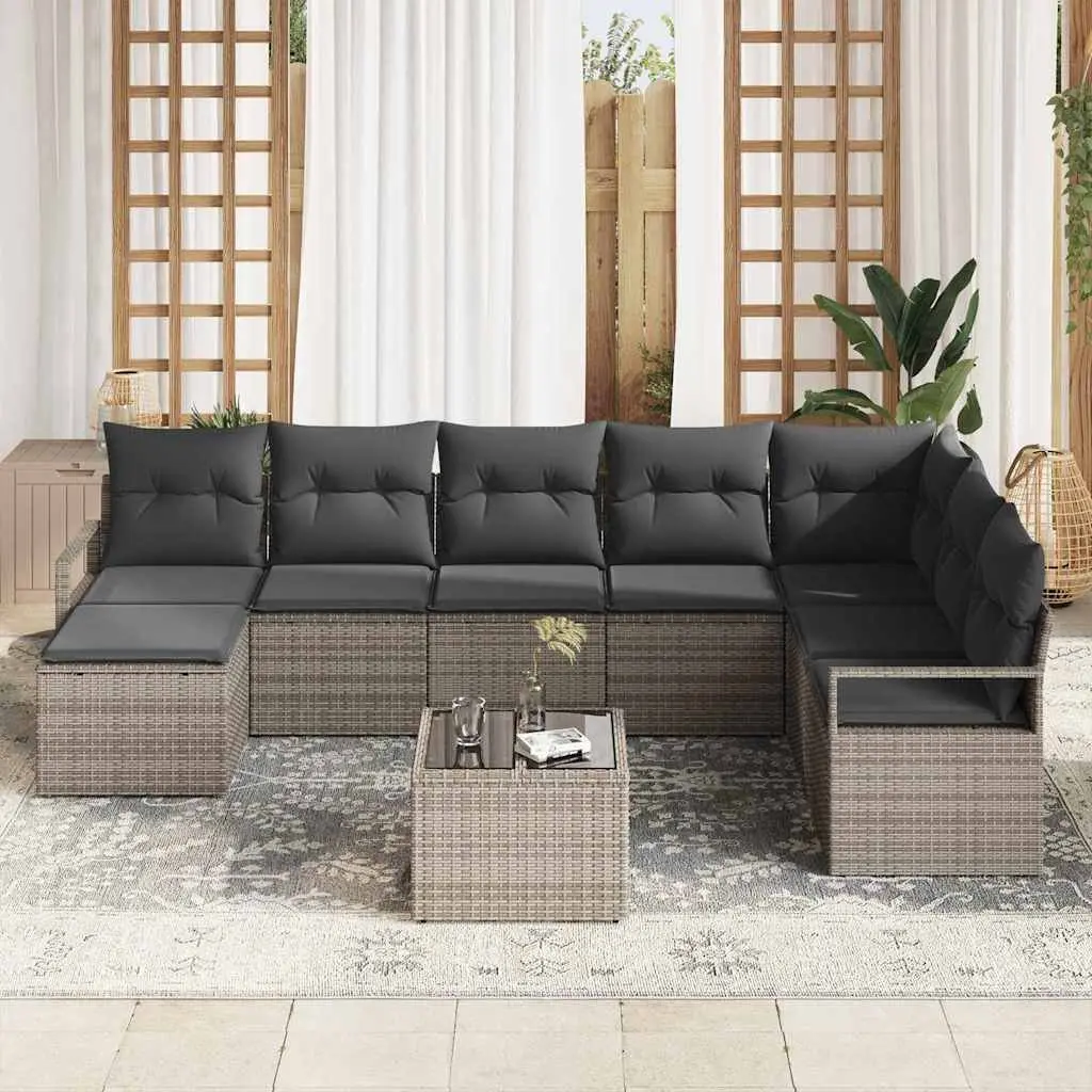 Outdoor Sofa Set 9pcs Garden Seating Light Grey Poly Rattan Modular with Storage