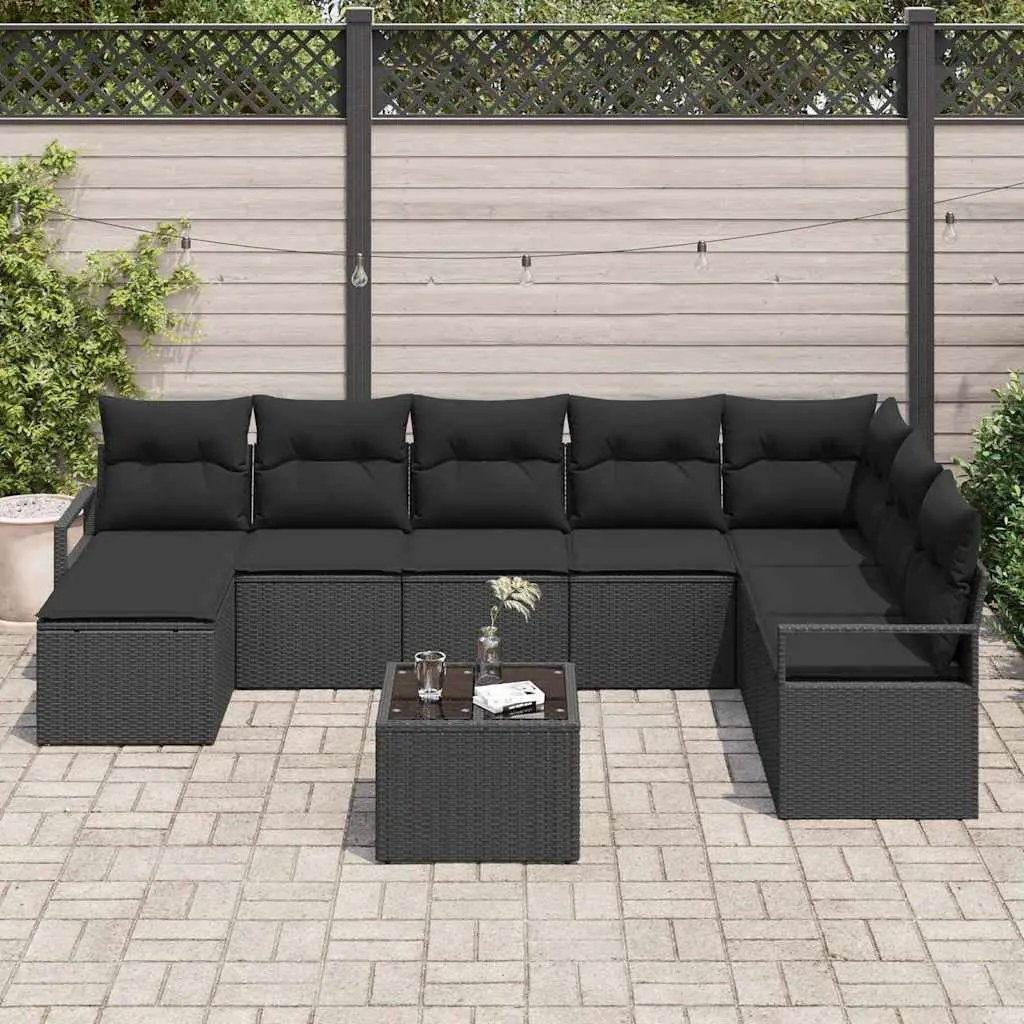 Outdoor Sofa Set Modular 9 Piece Black Poly Rattan with Storage