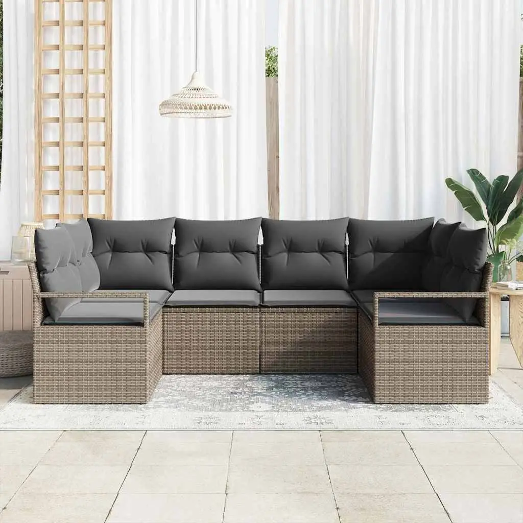 Garden Sofa Set Modular Poly Rattan 6 Piece Grey Outdoor Seating Patio Furniture