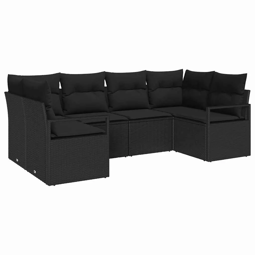Garden Sofa Set 6 Piece Outdoor Seating Modular Black Poly Rattan Patio
