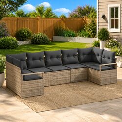 Practical 7-Piece Grey Garden Sofa Set for Outdoor Living