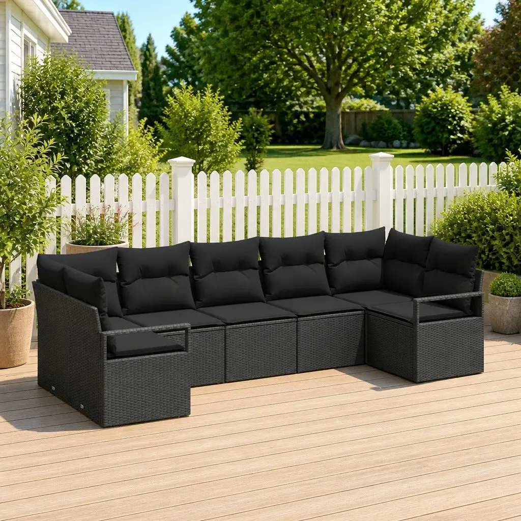 7 Piece Outdoor Garden Sofa Set Modular Poly Rattan Black