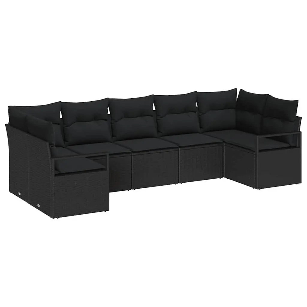 7 Piece Outdoor Garden Sofa Set Modular Poly Rattan Black