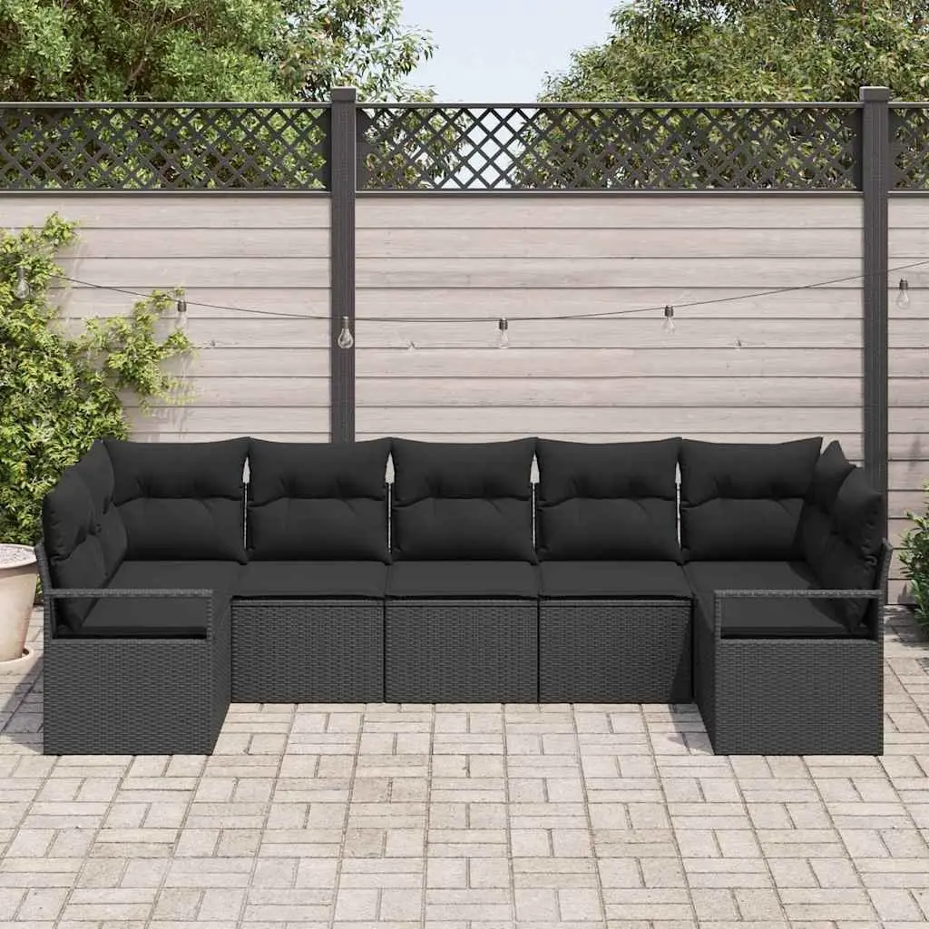 7 Piece Outdoor Garden Sofa Set Modular Poly Rattan Black