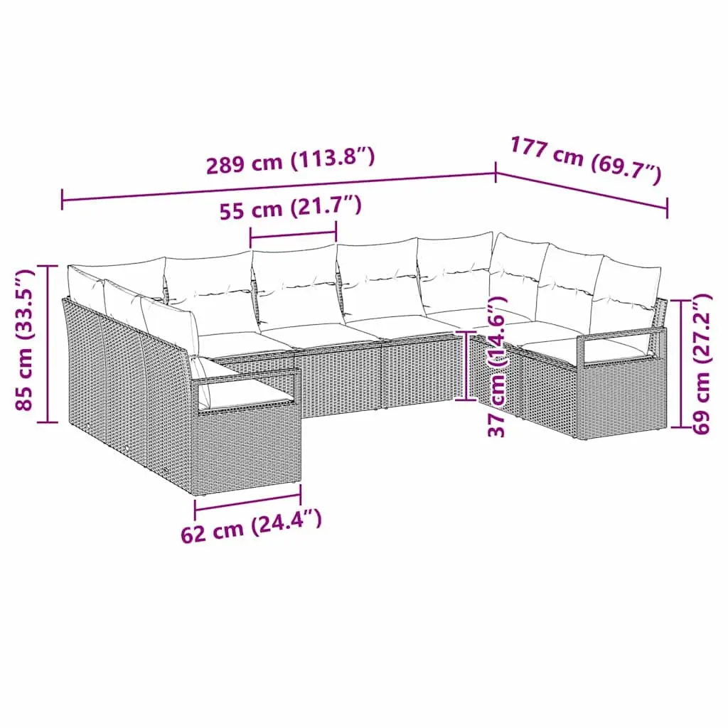 Outdoor Garden Sofa Set Poly Rattan 9 Piece Grey with Cushion