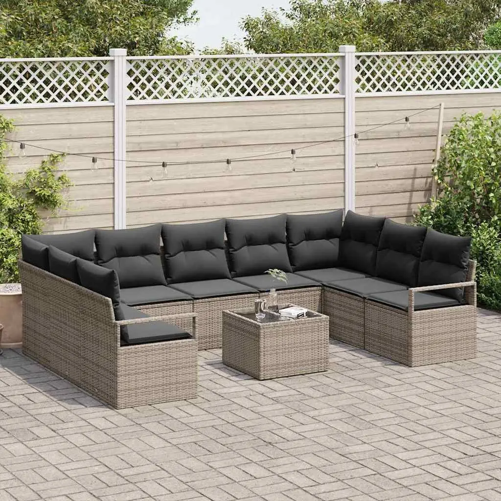 Outdoor Garden Sofa Set Poly Rattan 10 Pieces Light Grey