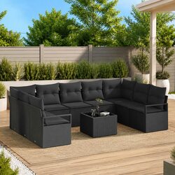Black Outdoor Sofa Set - 10 Piece with Cushions