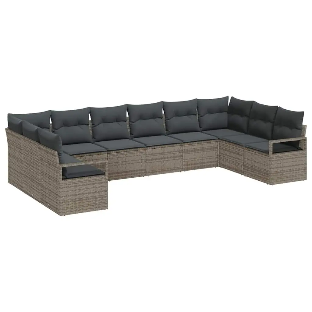 Garden Sofa Set 10 Piece Outdoor Sectional Seating Grey Poly Rattan Modular