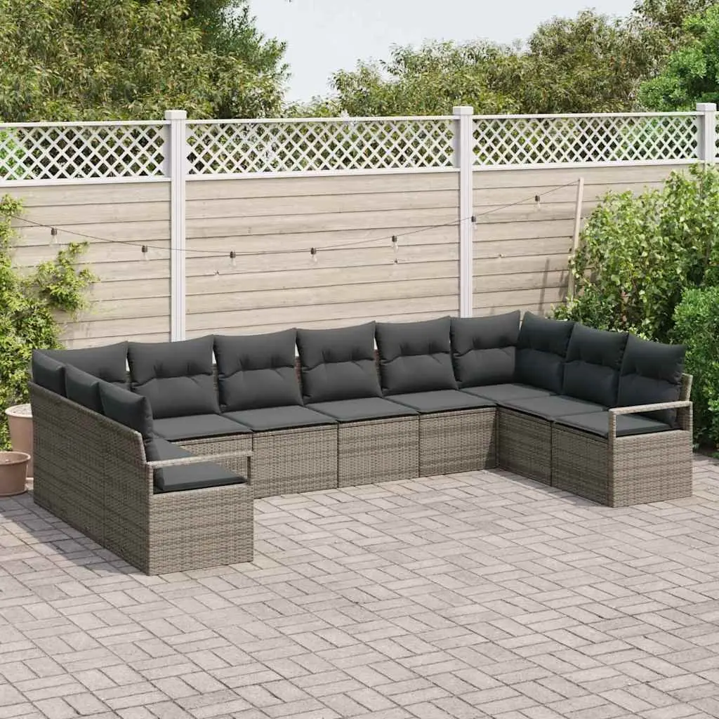 Garden Sofa Set 10 Piece Outdoor Sectional Seating Grey Poly Rattan Modular