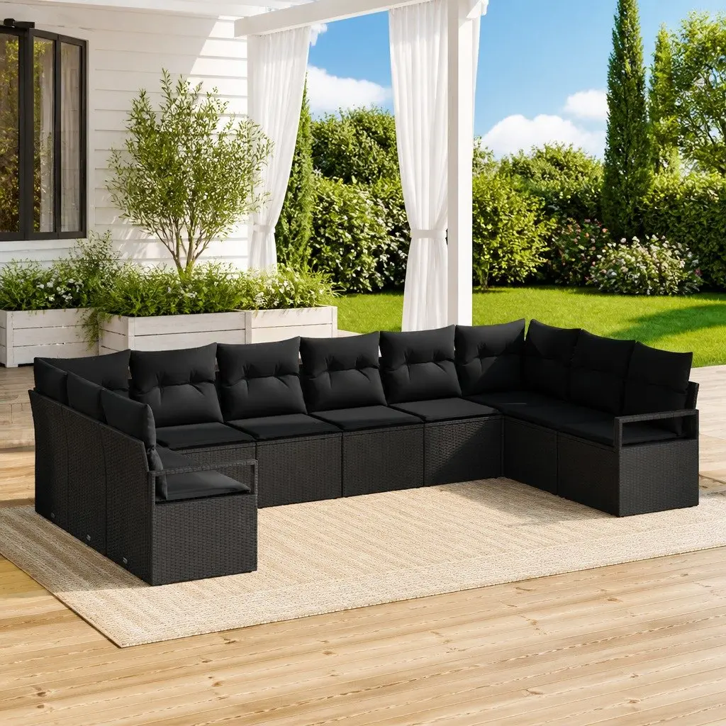 Modular Outdoor Garden Sofa Set 10 Piece Black Poly Rattan Seating