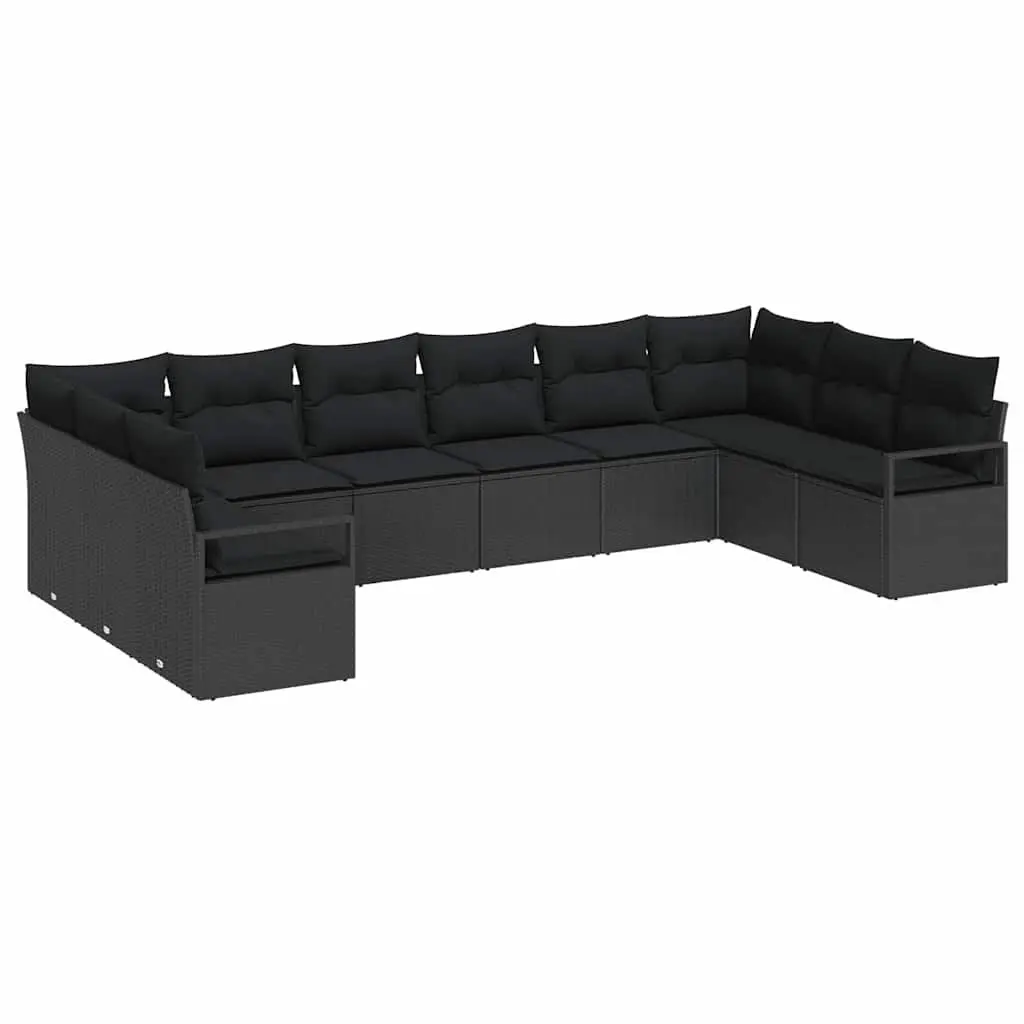 Modular Outdoor Garden Sofa Set 10 Piece Black Poly Rattan Seating
