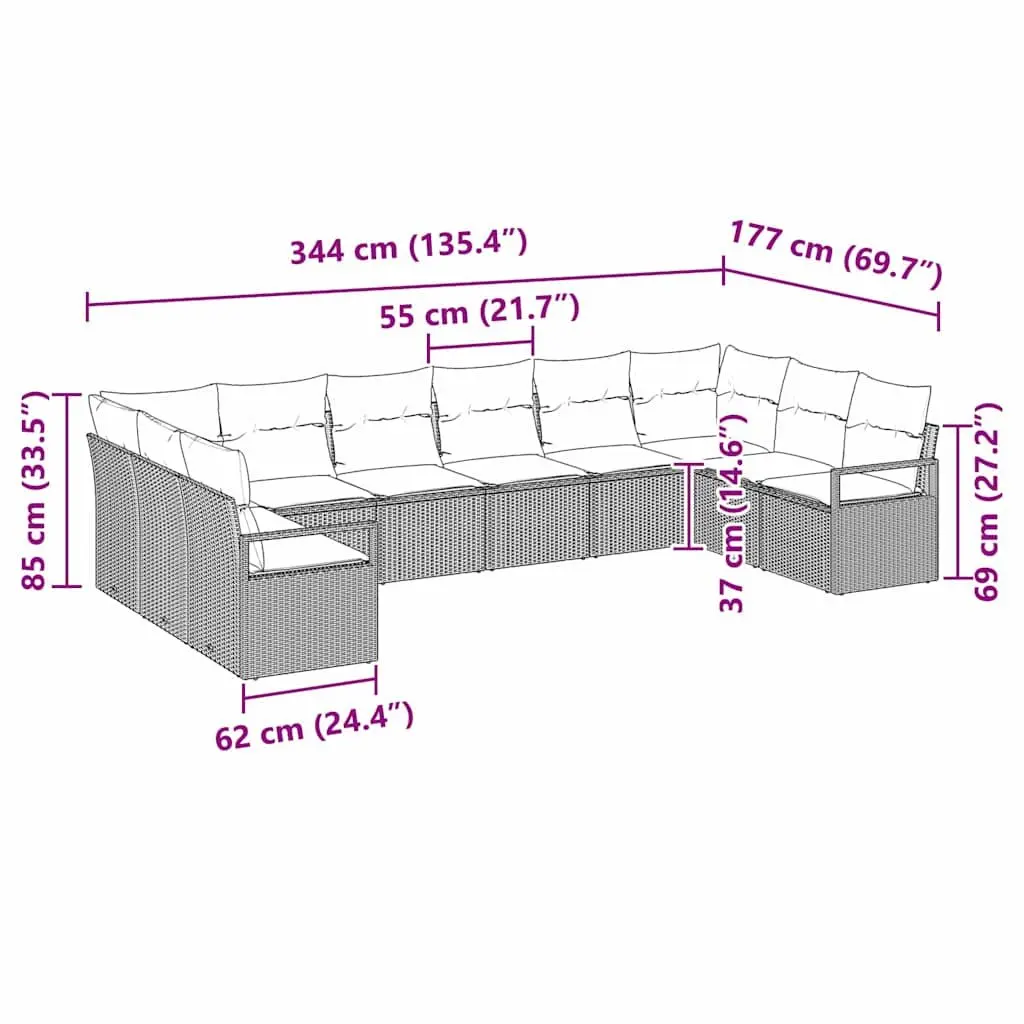 Modular Outdoor Garden Sofa Set 10 Piece Black Poly Rattan Seating