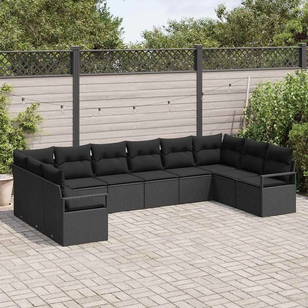Modular Outdoor Garden Sofa Set 10 Piece Black Poly Rattan Seating