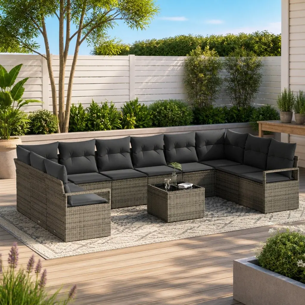 Outdoor Garden Sofa Set Modular Poly Rattan 11 Pieces Light Grey