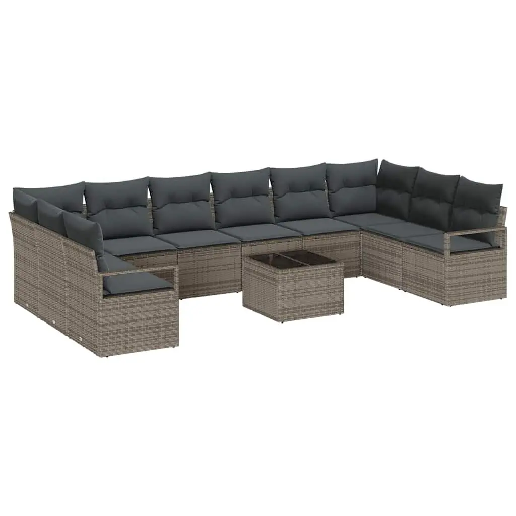 Outdoor Garden Sofa Set Modular Poly Rattan 11 Pieces Light Grey