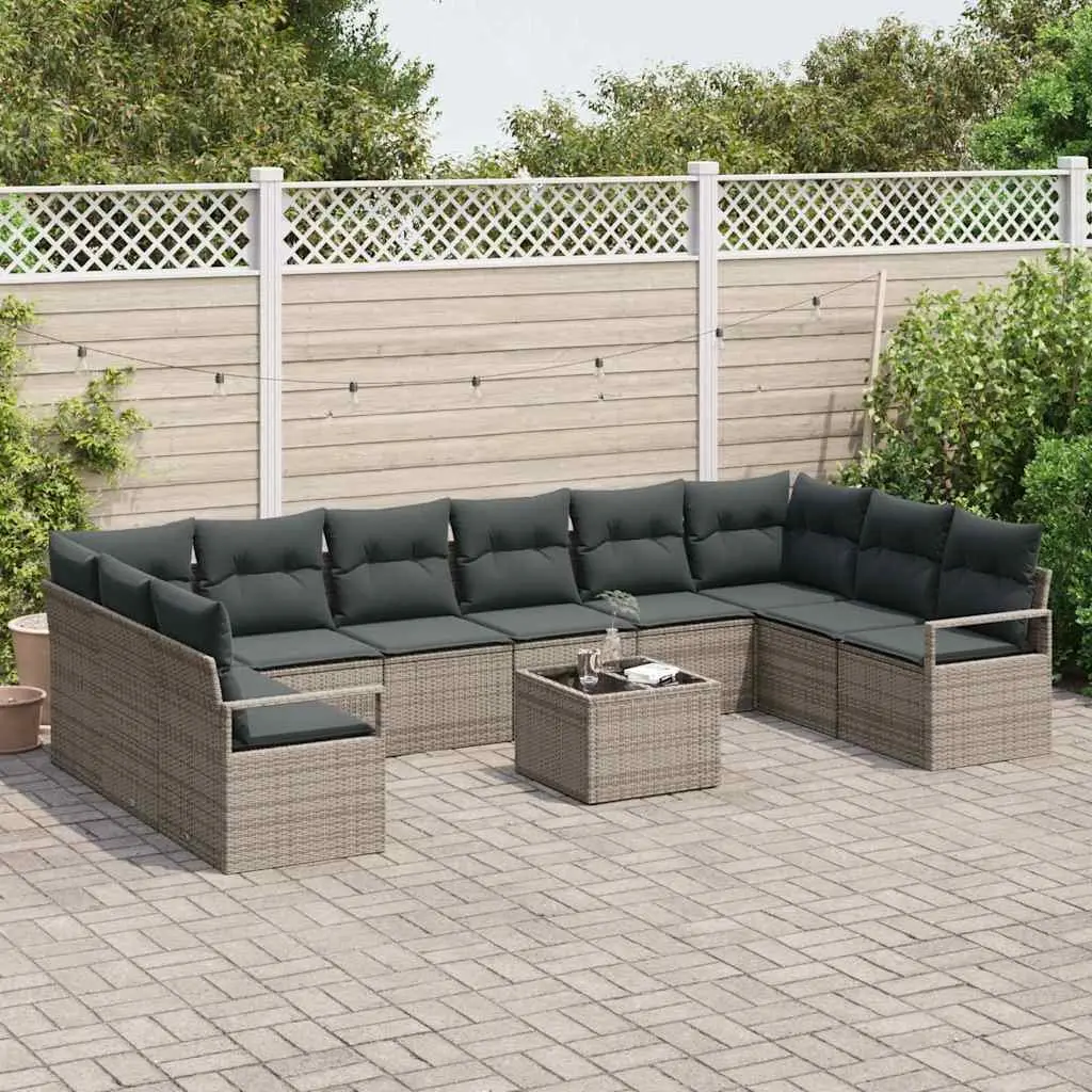 Outdoor Garden Sofa Set Modular Poly Rattan 11 Pieces Light Grey