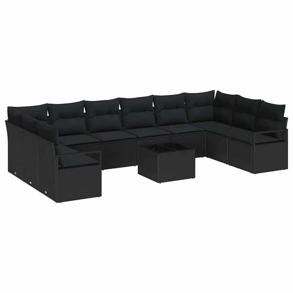Modular Outdoor Sofa Set 11 Pieces Black Poly Rattan and Powder-Coated Steel