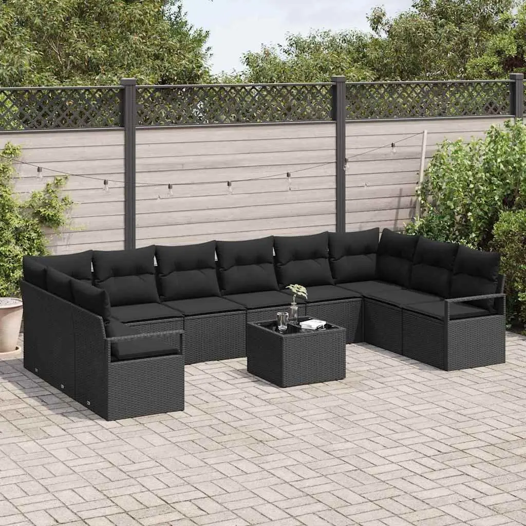 Modular Outdoor Sofa Set 11 Pieces Black Poly Rattan and Powder-Coated Steel