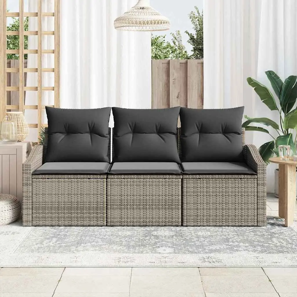 Garden Sofa Set 3 Piece Grey Outdoor Seating Poly Rattan with Cushions