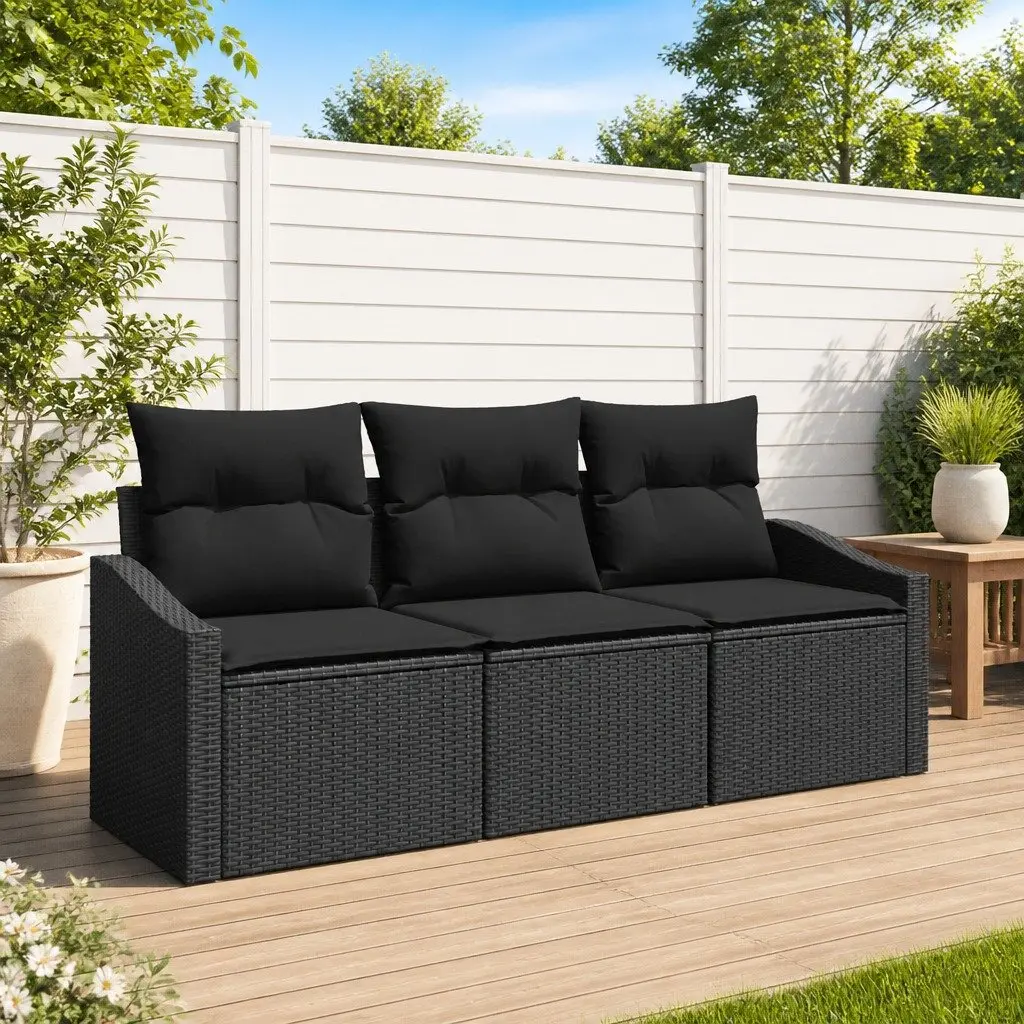 Outdoor Seating Set 3 Piece Poly Rattan Black with Cushions for Garden and Patio