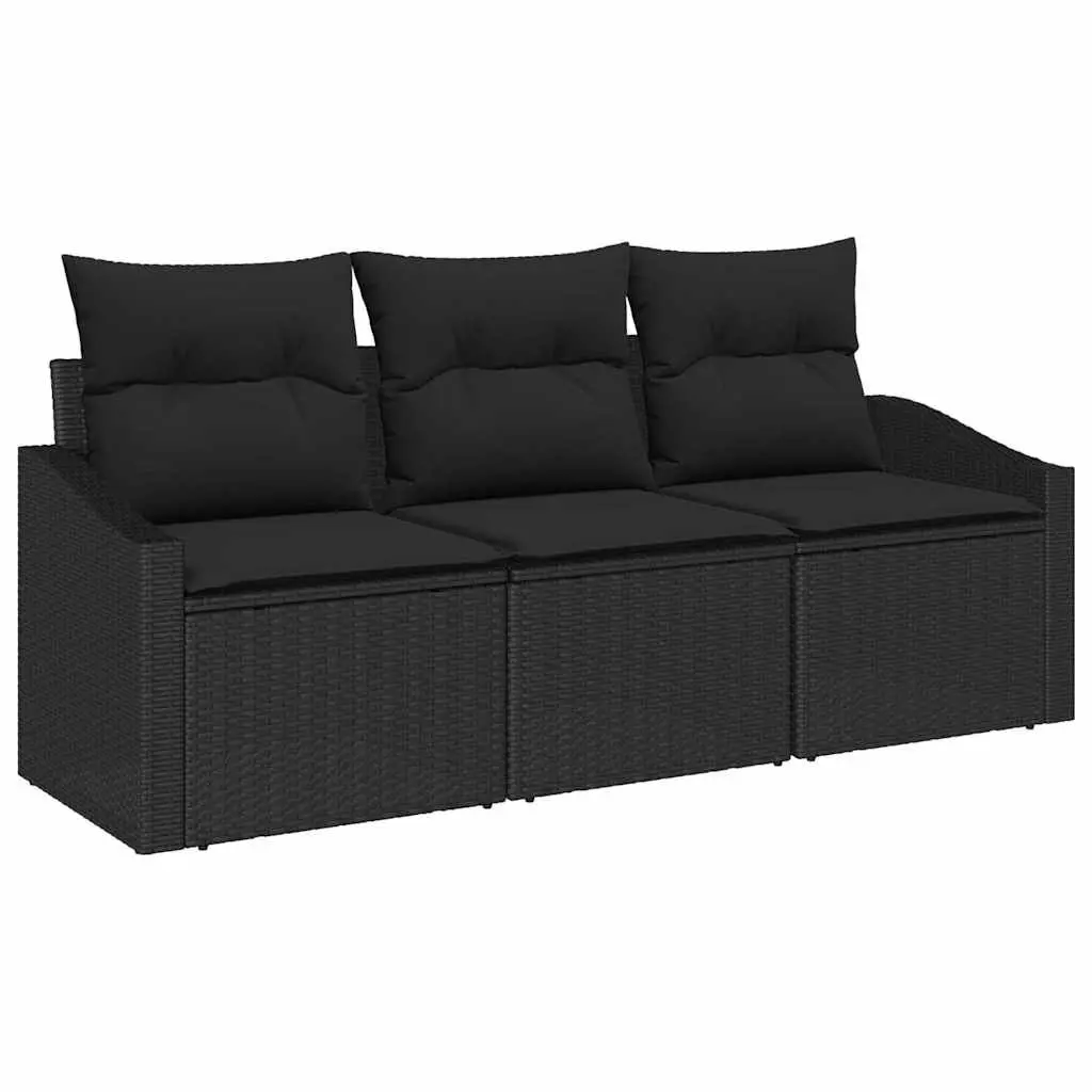 Outdoor Seating Set 3 Piece Poly Rattan Black with Cushions for Garden and Patio