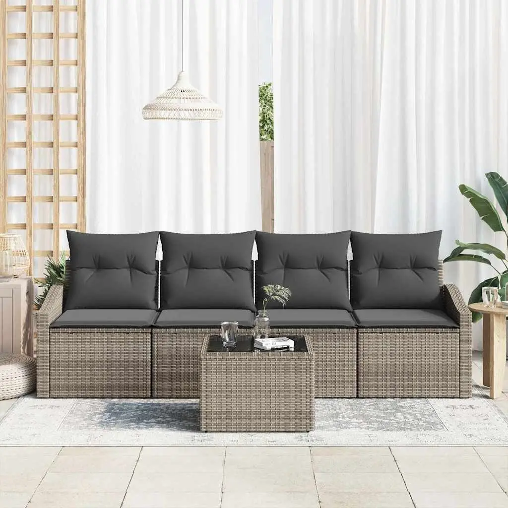 Outdoor Sofa Set 5 Piece Grey Poly Rattan Garden Furniture with Storage Bag