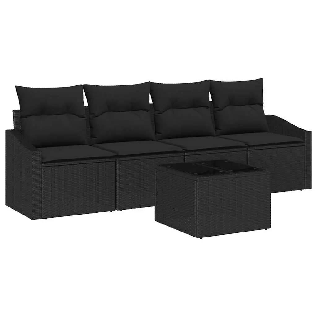 Outdoor Sofa Set Poly Rattan 5 Pieces Black Garden Furniture