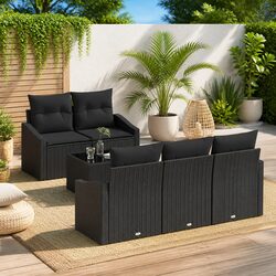 Functional 6 Piece Black Outdoor Sofa Set for Gardens
