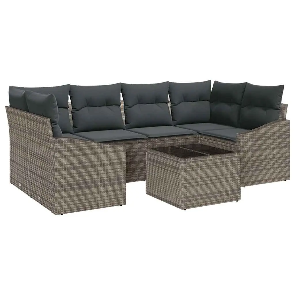 Outdoor Sofa Set Modular Garden Furniture 7 Pieces Grey Poly Rattan with Storage