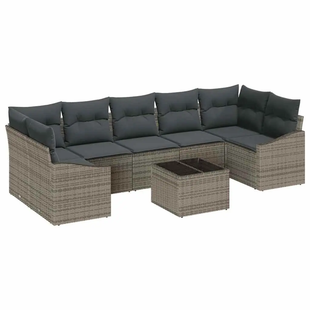 Outdoor Sofa Set 8 Pieces Grey Poly Rattan Garden Furniture with Storage
