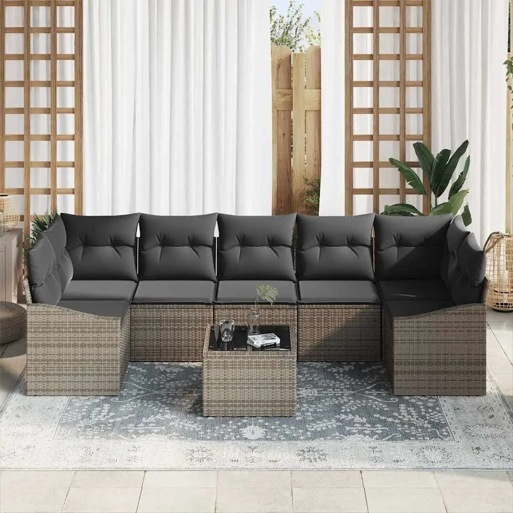 Outdoor Sofa Set 8 Pieces Grey Poly Rattan Garden Furniture with Storage