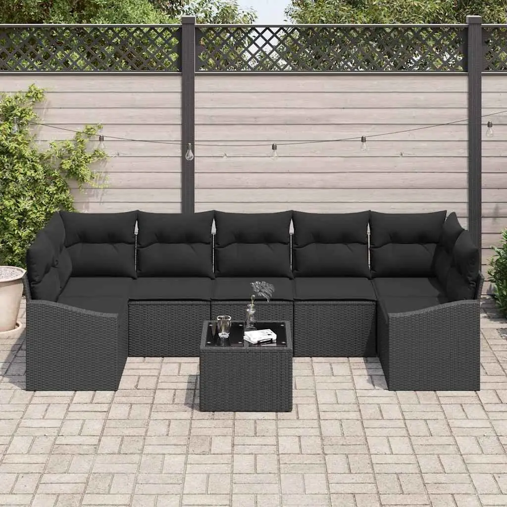 8 Piece Modular Outdoor Sofa Set Black Poly Rattan Cushioned Seating with Integrated Storage