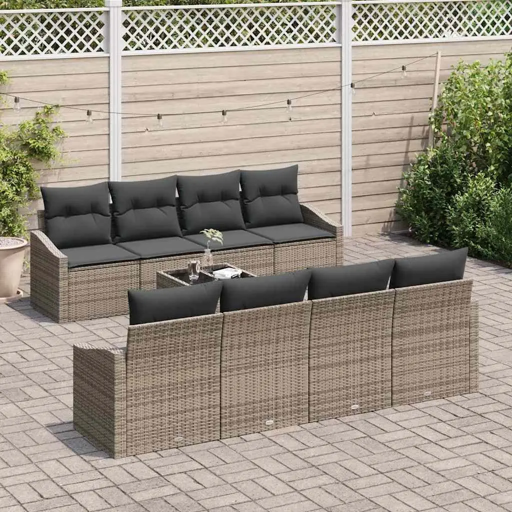Outdoor Sofa Set Poly Rattan 7 Pieces Grey with Storage Benches