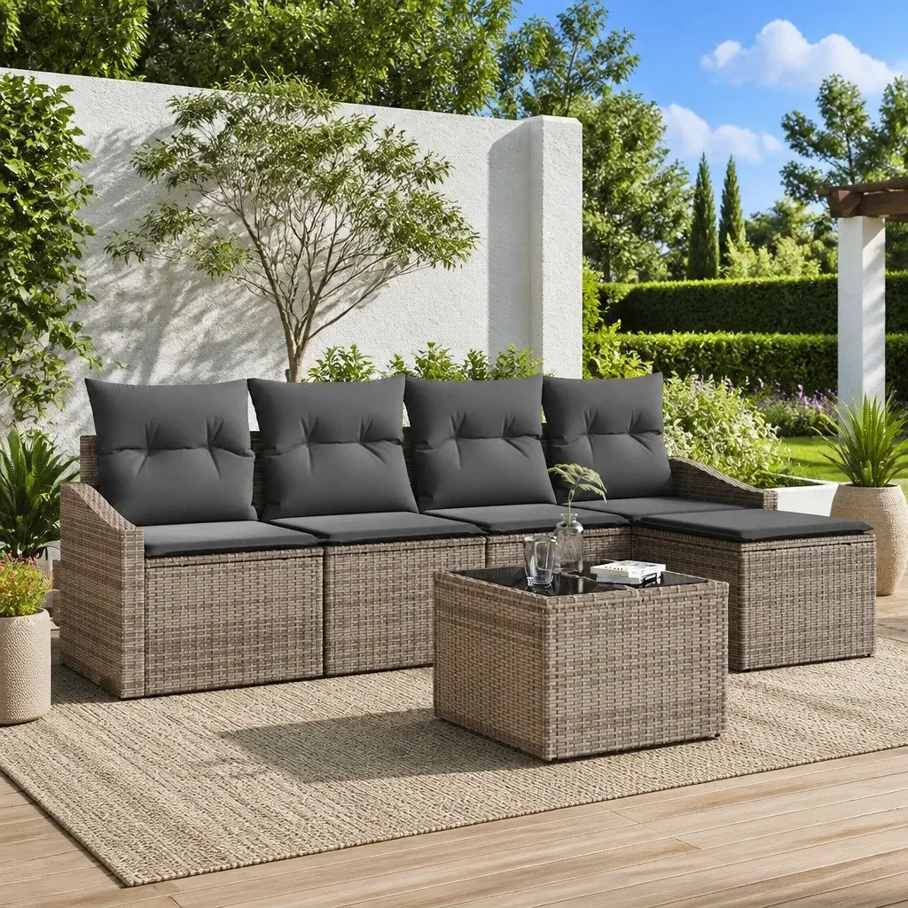 Outdoor Sofa Set Modular Poly Rattan 6 Piece Light Grey