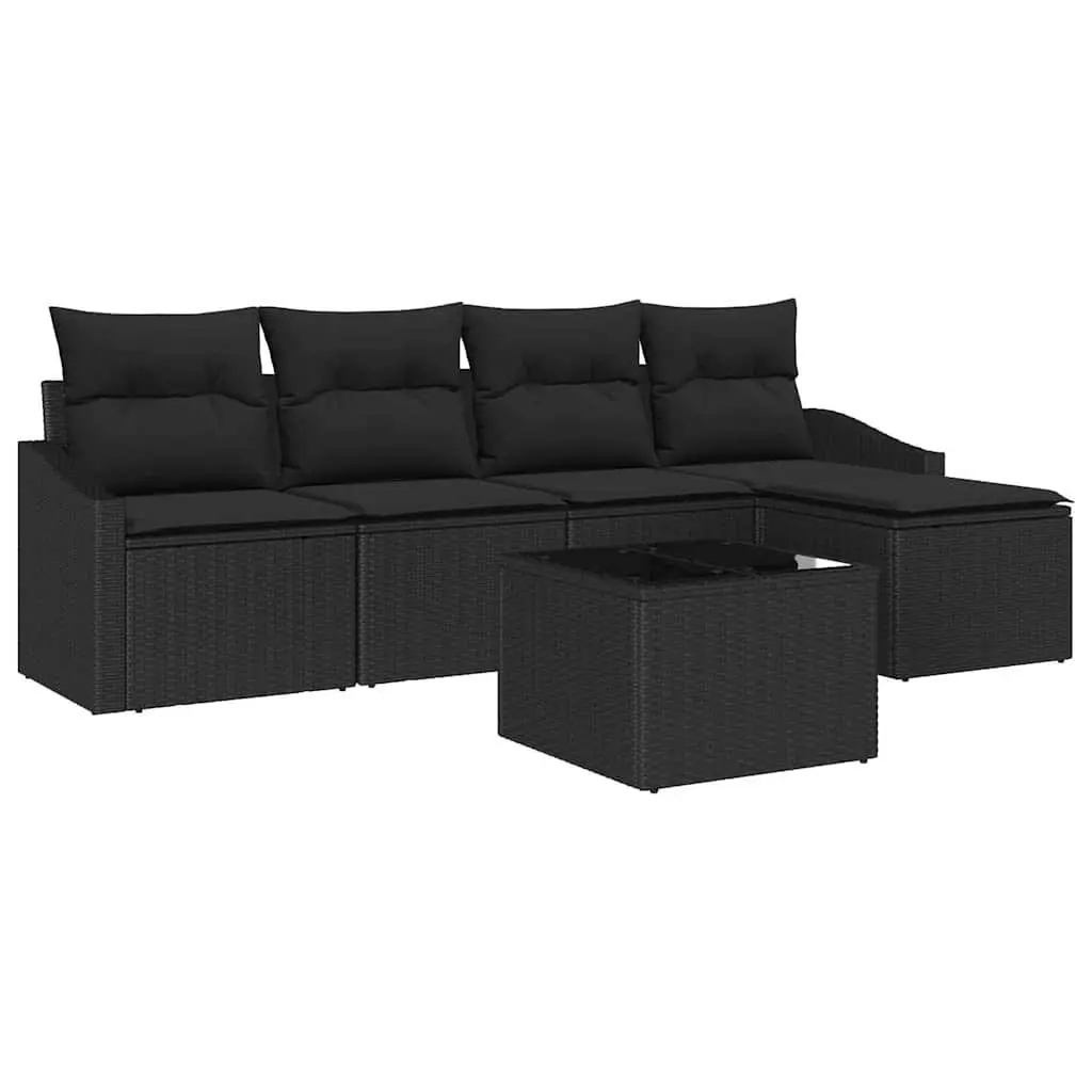 Outdoor Sofa Set 6 Pcs Black Poly Rattan Garden Furniture Modular Lounge with