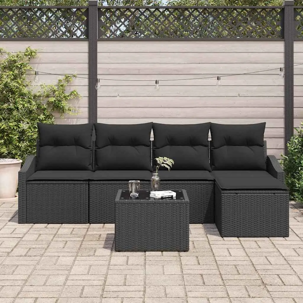 Outdoor Sofa Set 6 Pcs Black Poly Rattan Garden Furniture Modular Lounge with