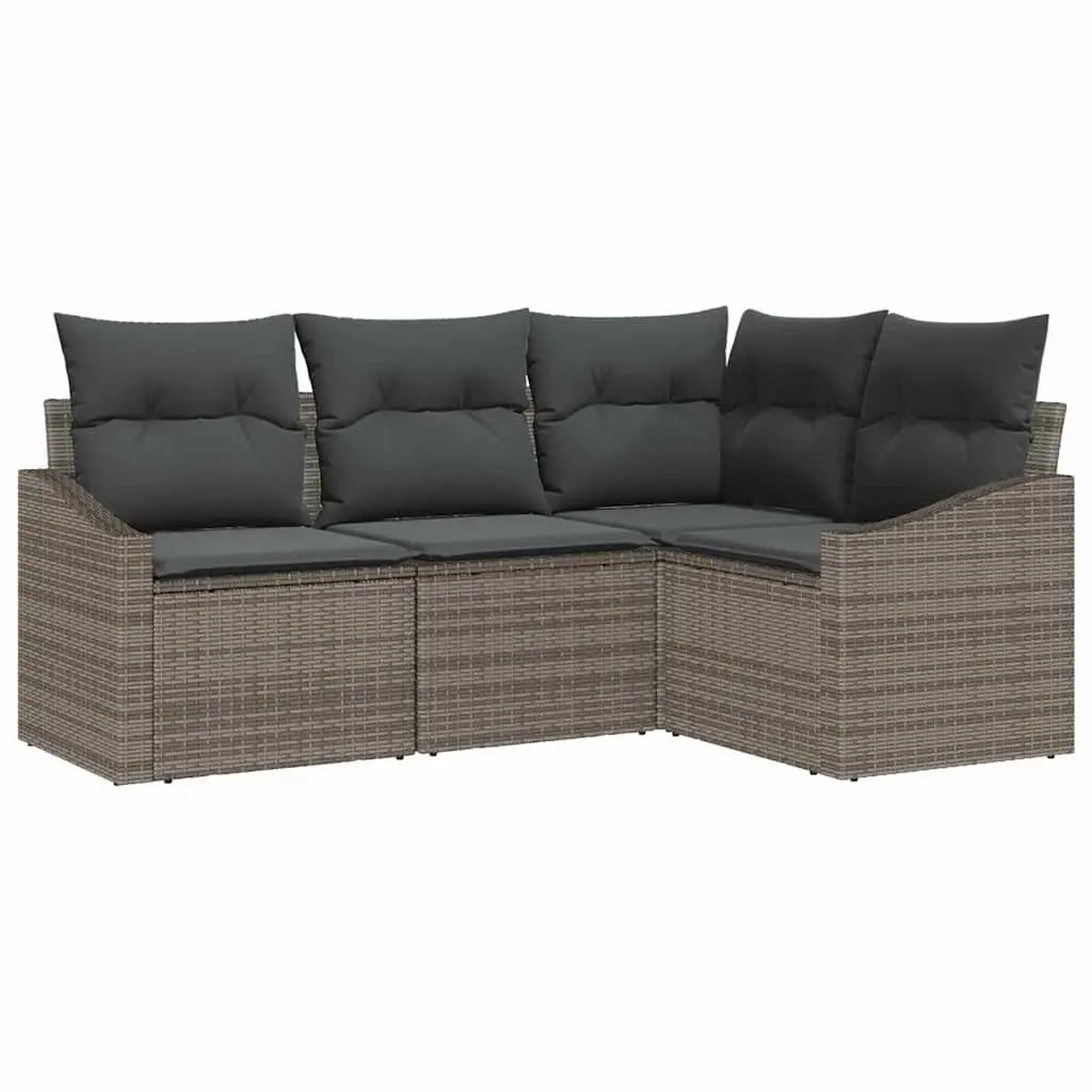 4 Piece Outdoor Garden Sofa Set Grey Poly Rattan Patio Seating Lounge Furniture