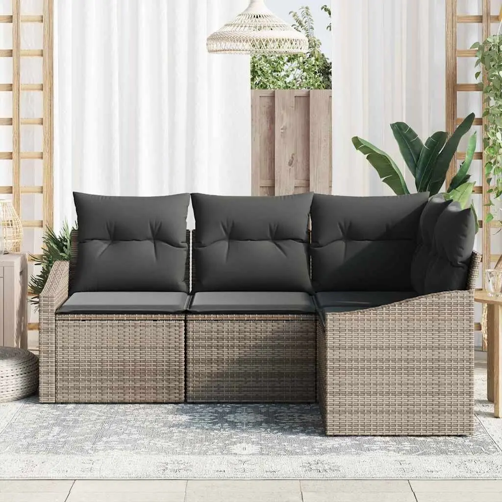 4 Piece Outdoor Garden Sofa Set Grey Poly Rattan Patio Seating Lounge Furniture