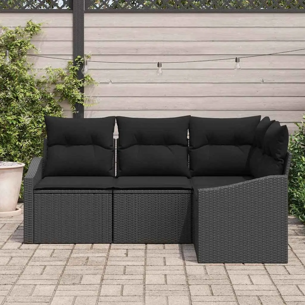 Outdoor Garden Sofa Set 4 Piece Black Poly Rattan Patio Furniture Seating