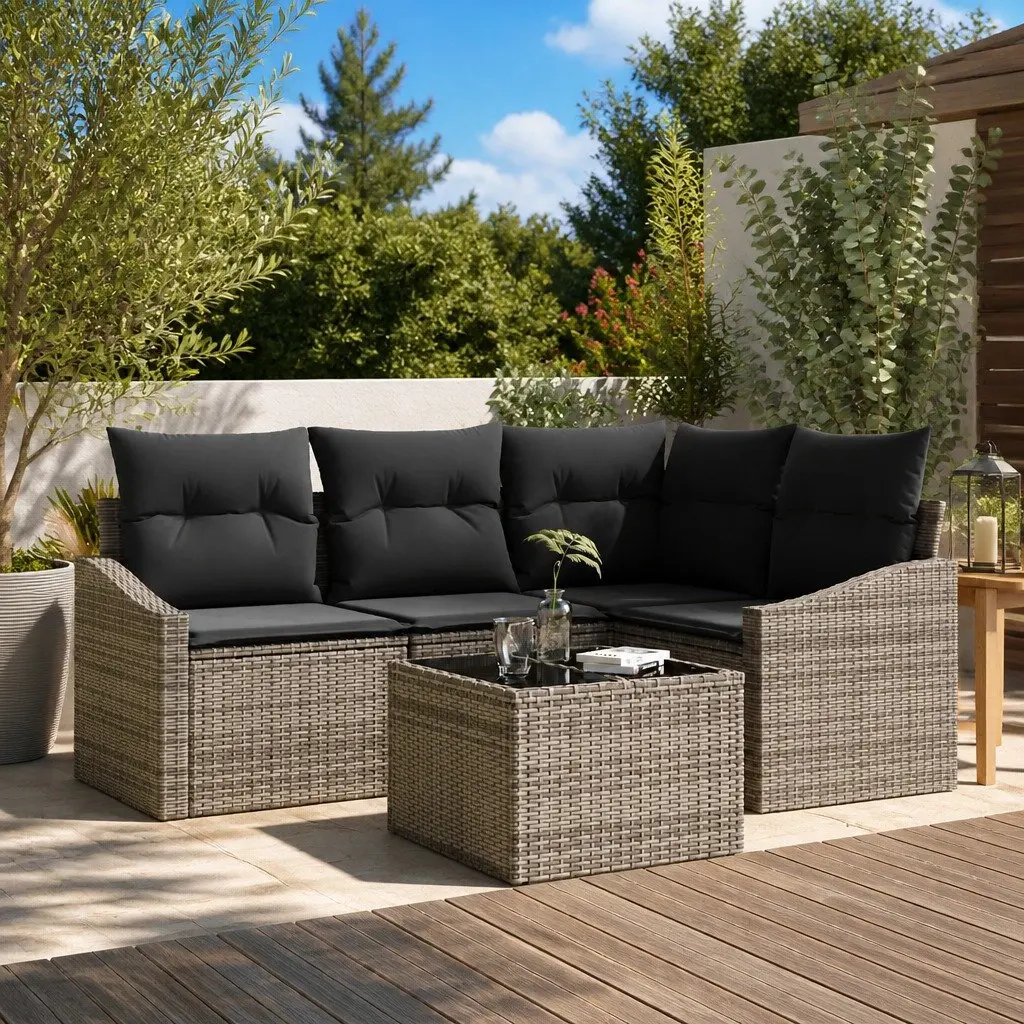 5 Piece Outdoor Garden Sofa Set Woven Poly Rattan Light Grey